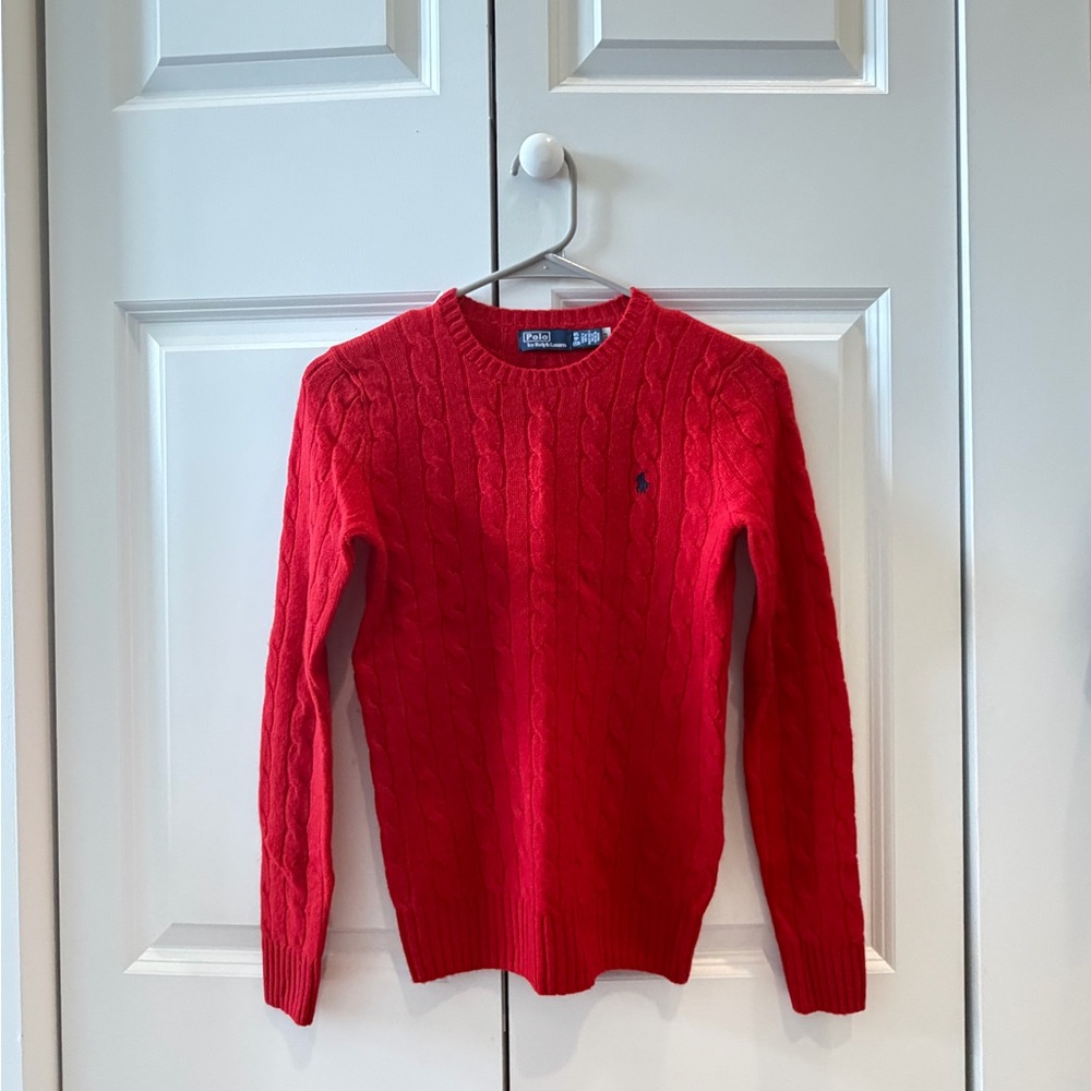 Ralph Lauren Bright Red Cable-Knit Crewneck Sweater